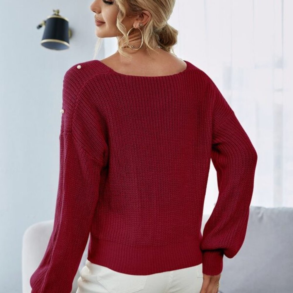 Burgundy Reversible Twist Knit Sweater Top - Picture 7 of 8
